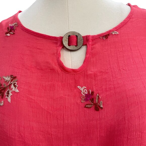 Cure Pink Embroidered Boho Top 3XL Floral Tunic Lightweight Keyhole Cottagecore - Picture 5 of 9